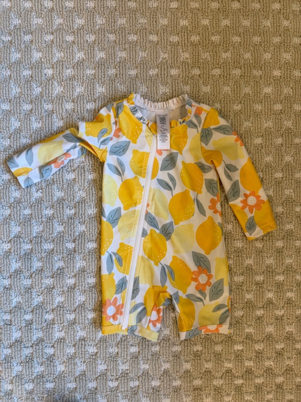 Baby Lemon Print Long Sleeve Zipper Romper